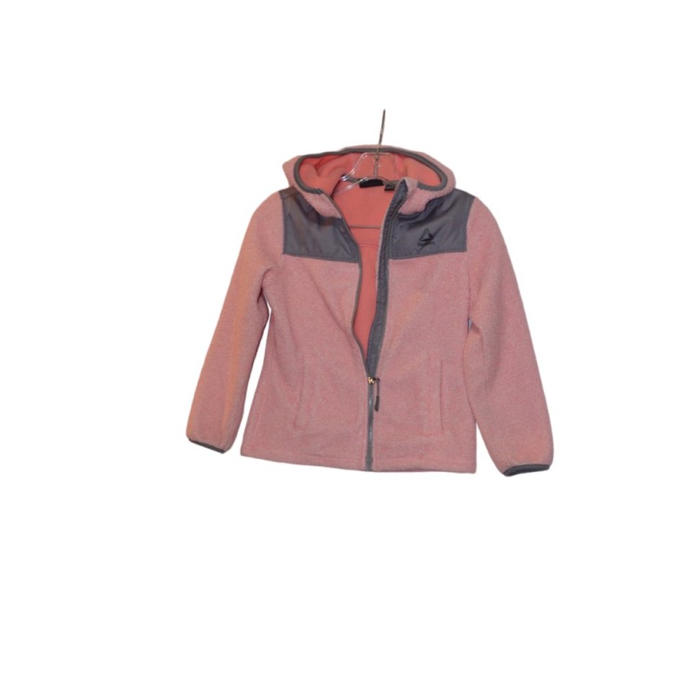 REEBOK Faux Fur Polyester Pink (Rose) Grey Full-Zip Fleece Jacket Girls 7/8